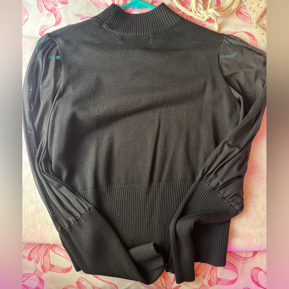 Black Mesh Long-Sleeve Sweater